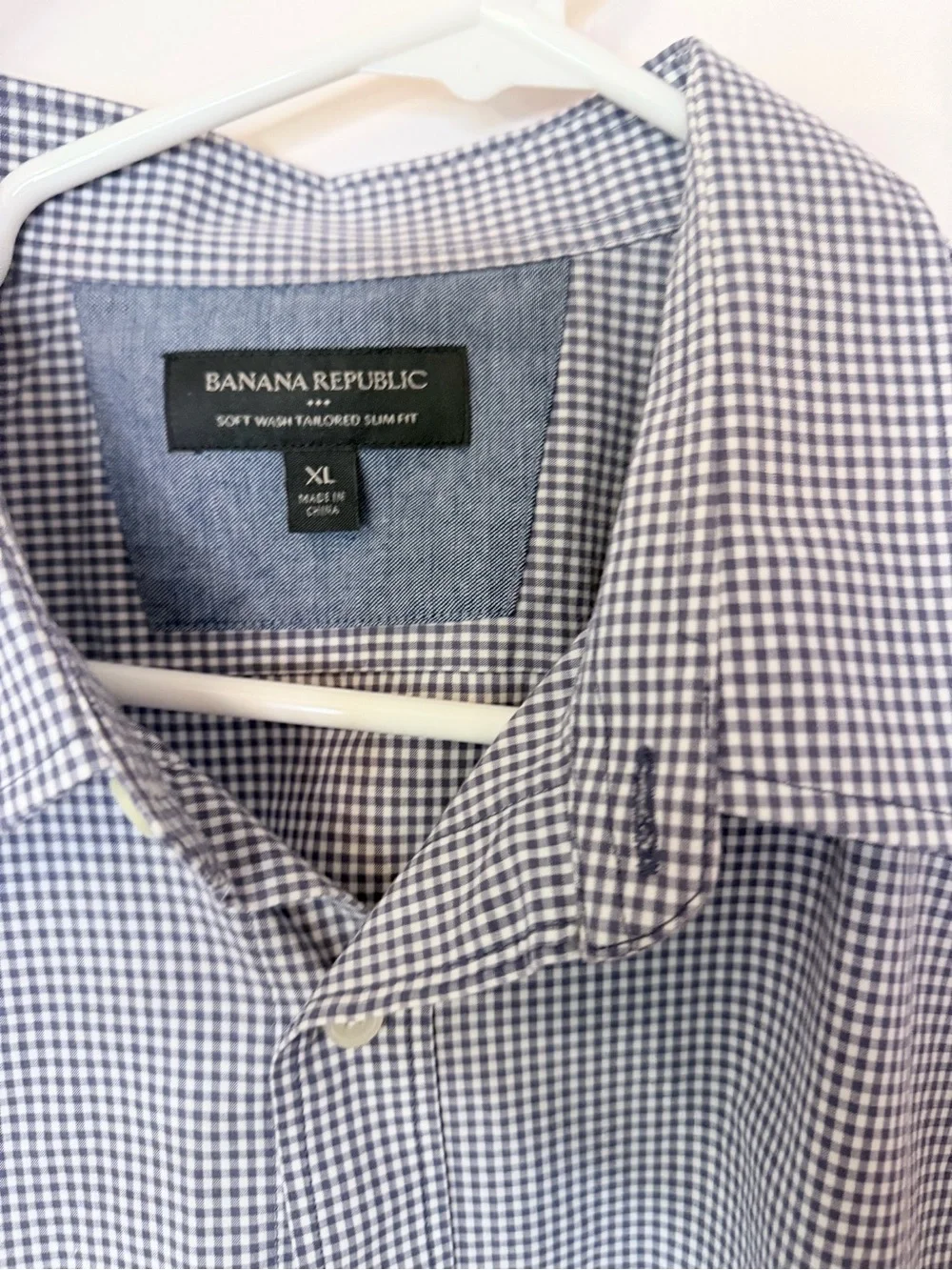 Banana Republic Men's Blue Micro-Check Long-Sleeve Dress Shirt